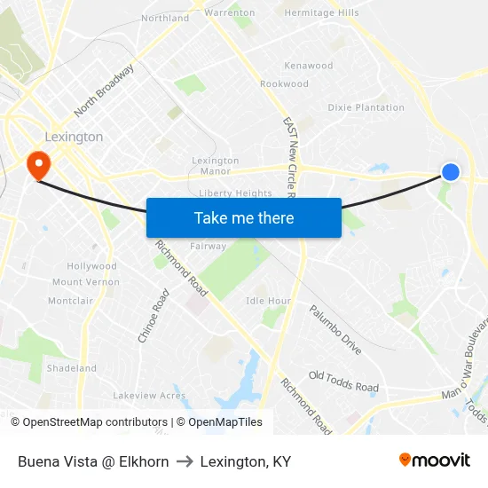 Buena Vista @ Elkhorn to Lexington, KY map