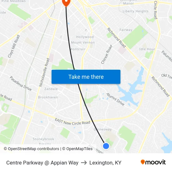 Centre Parkway @ Appian Way to Lexington, KY map