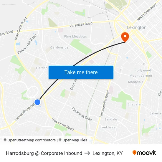 Harrodsburg @ Corporate Inbound to Lexington, KY map