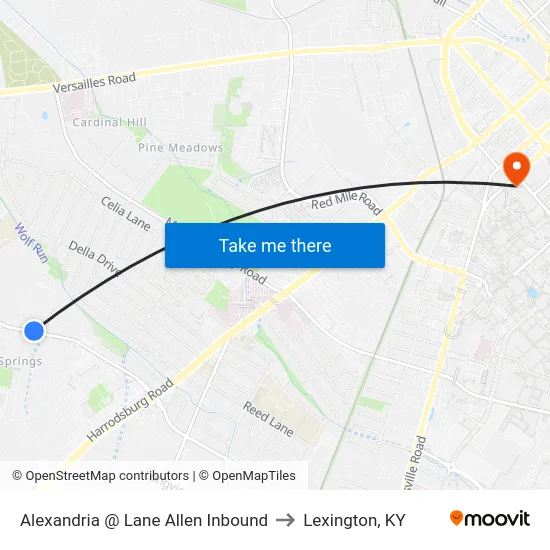 Alexandria @ Lane Allen Inbound to Lexington, KY map