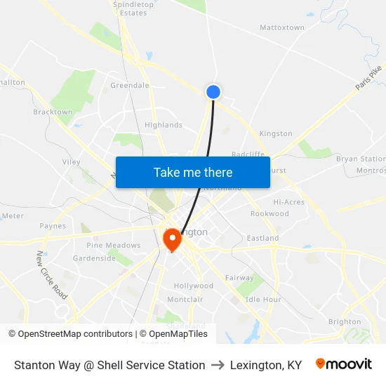 Stanton Way @ Shell Service Station to Lexington, KY map