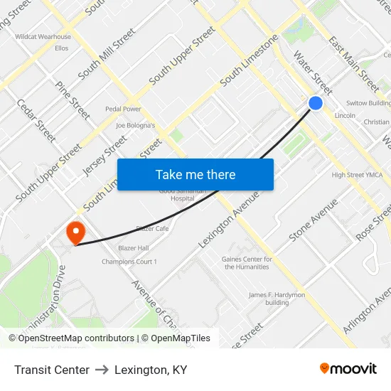 Transit Center to Lexington, KY map