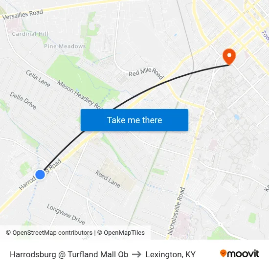 Harrodsburg @ Turfland Mall Ob to Lexington, KY map