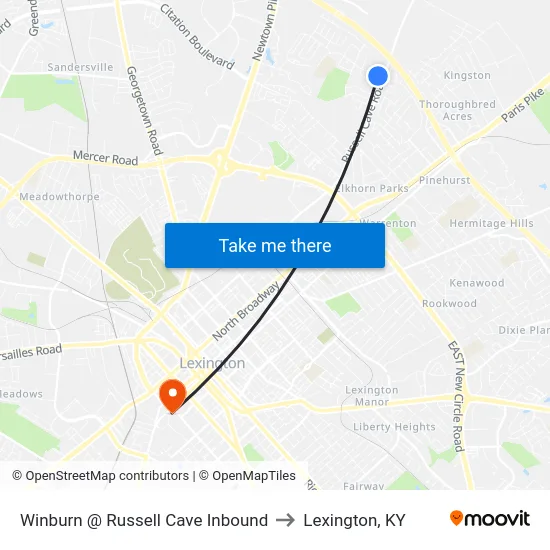 Winburn @ Russell Cave Inbound to Lexington, KY map