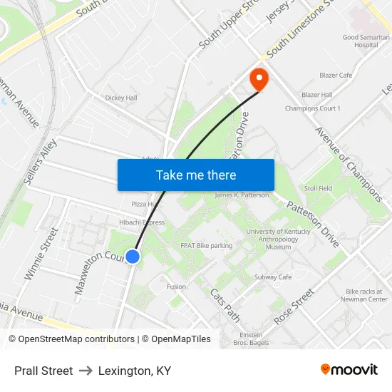 Prall Street to Lexington, KY map