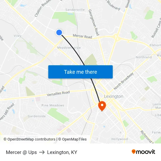 Mercer @ Ups to Lexington, KY map