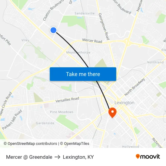 Mercer @ Greendale to Lexington, KY map
