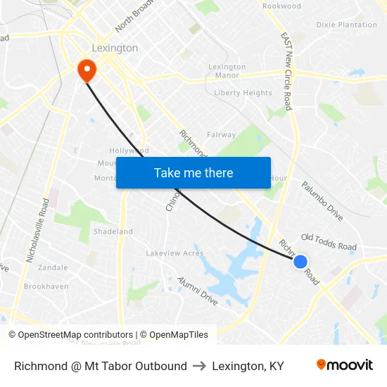 Richmond @ Mt Tabor Outbound to Lexington, KY map