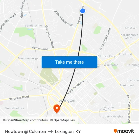 Newtown @ Coleman to Lexington, KY map