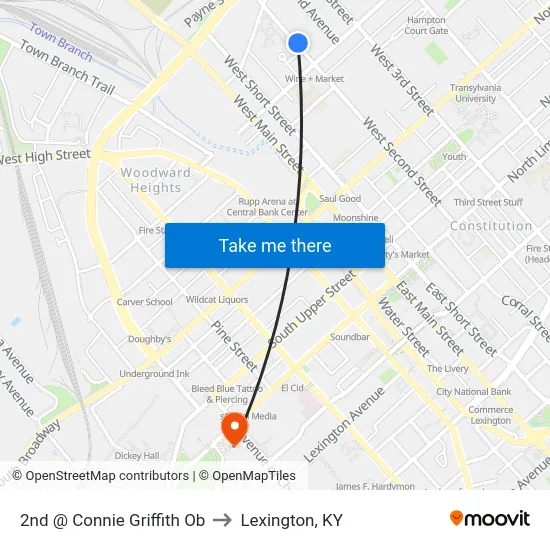 2nd @ Connie Griffith Ob to Lexington, KY map