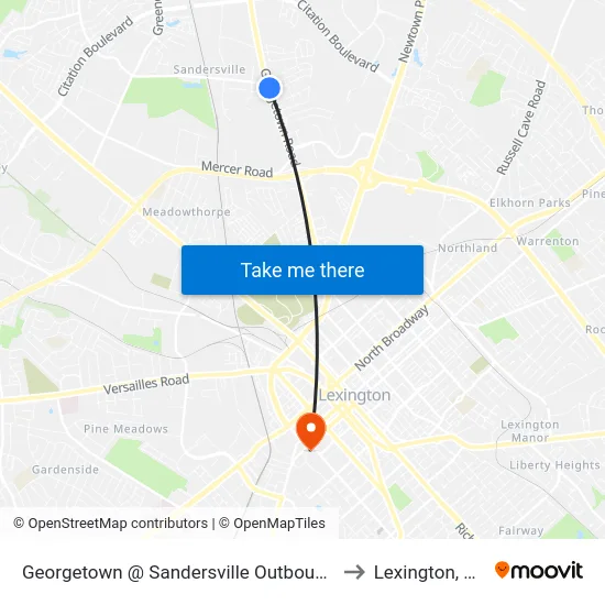 Georgetown @ Sandersville Outbound to Lexington, KY map