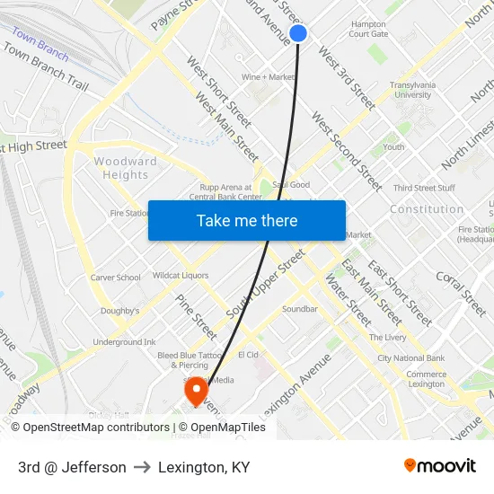 3rd @ Jefferson to Lexington, KY map