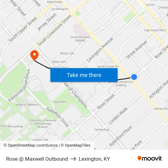Rose @ Maxwell Outbound to Lexington, KY map