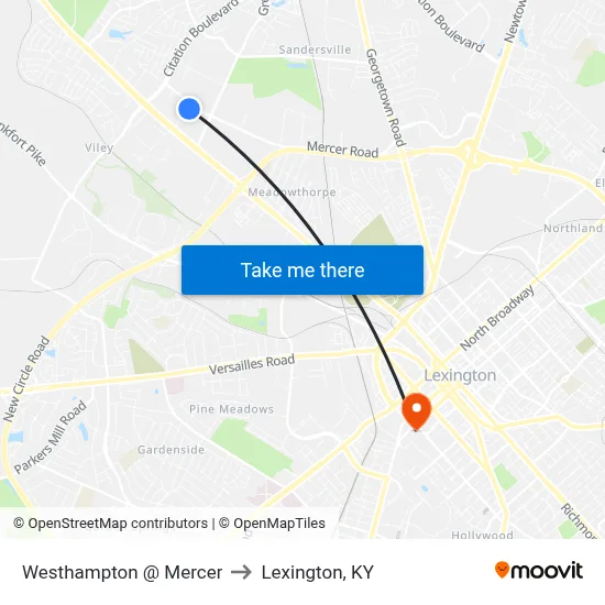 Westhampton @ Mercer to Lexington, KY map