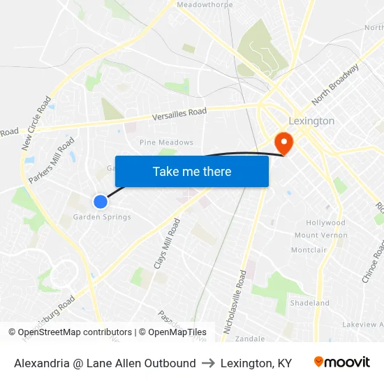 Alexandria @ Lane Allen Outbound to Lexington, KY map