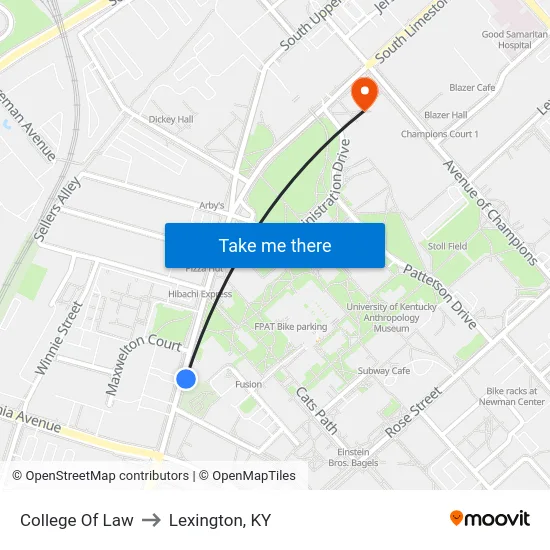 College Of Law to Lexington, KY map