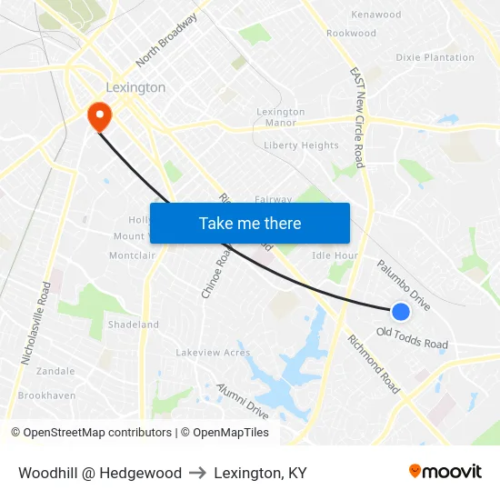 Woodhill @ Hedgewood to Lexington, KY map