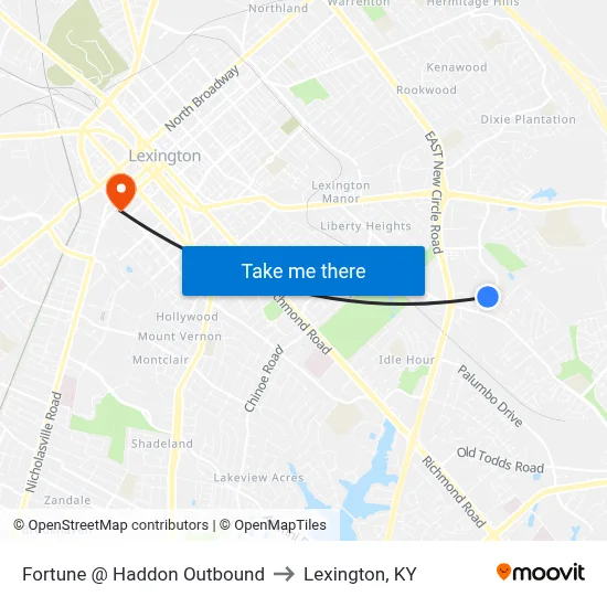Fortune @ Haddon Outbound to Lexington, KY map