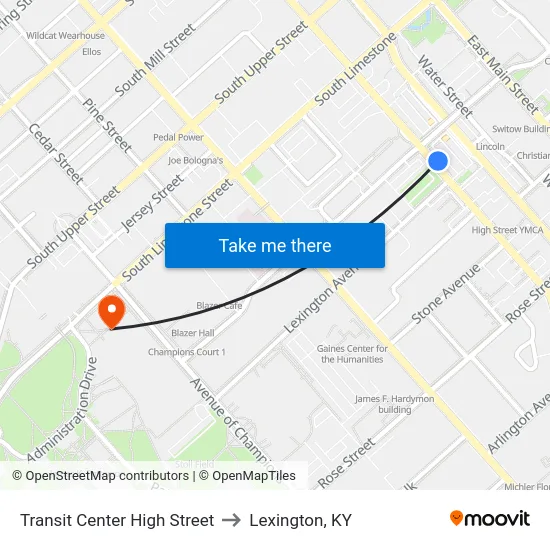 Transit Center High Street to Lexington, KY map