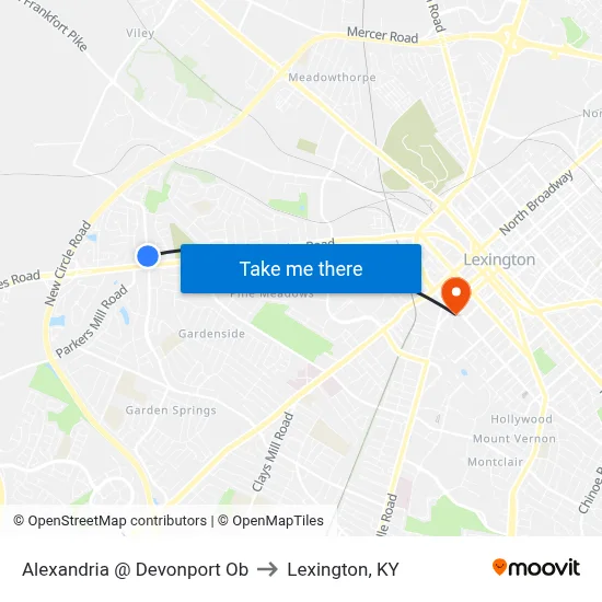 Alexandria @ Devonport Ob to Lexington, KY map