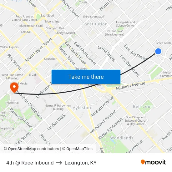 4th @ Race Inbound to Lexington, KY map