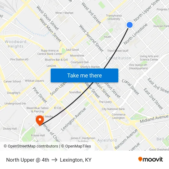 North Upper @ 4th to Lexington, KY map