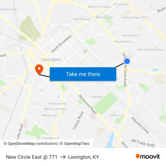 New Circle East @ 771 to Lexington, KY map