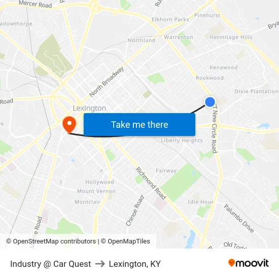 Industry @ New Circle to Lexington, KY map