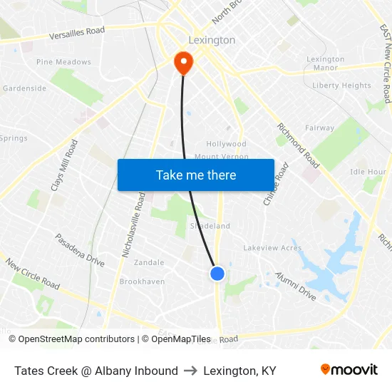 Tates Creek @ Albany Inbound to Lexington, KY map