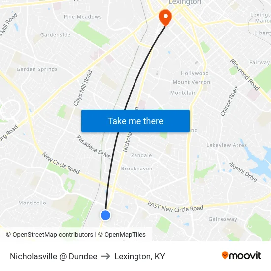 Nicholasville @ Dundee to Lexington, KY map