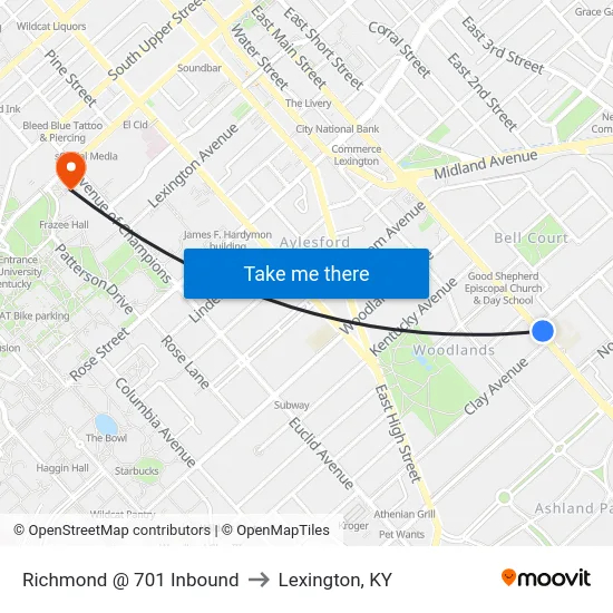 East Main @ 701 Inbound to Lexington, KY map