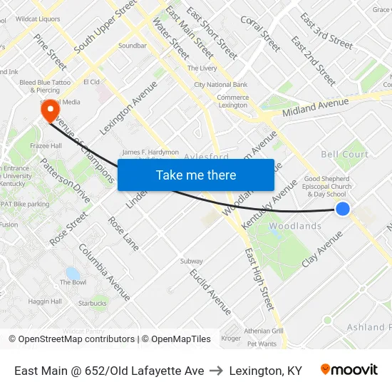 East Main @ 652/Old Lafayette Ave to Lexington, KY map
