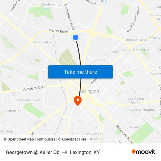Georgetown @ Keller Ob to Lexington, KY map