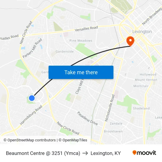 Beaumont Centre @ 3251 (Ymca) to Lexington, KY map
