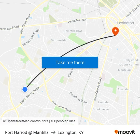 Fort Harrod @ Mantilla to Lexington, KY map