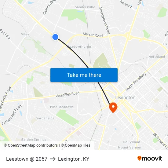 Leestown @ 2057 to Lexington, KY map