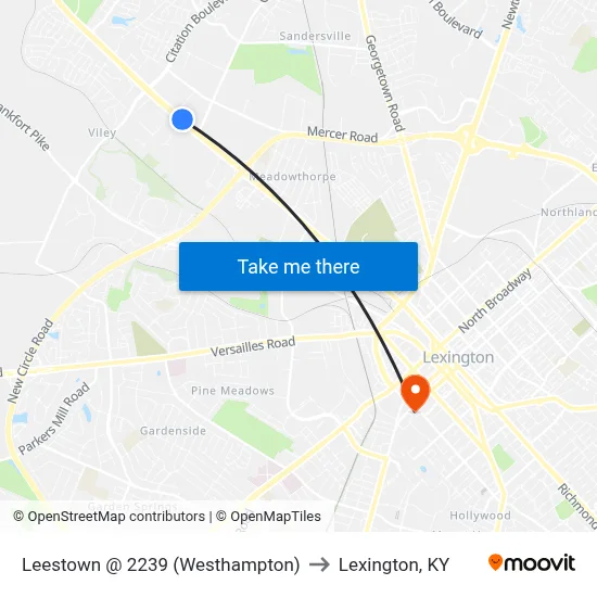 Leestown @ 2239 (Westhampton) to Lexington, KY map