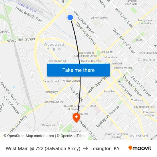 West Main @ 722 (Salvation Army) to Lexington, KY map