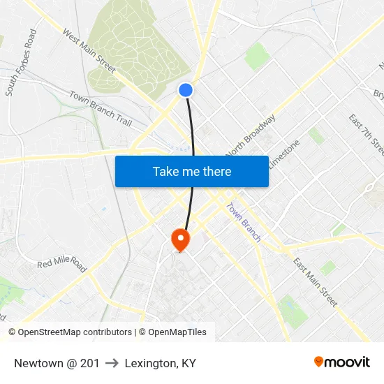 Newtown @ 201 to Lexington, KY map