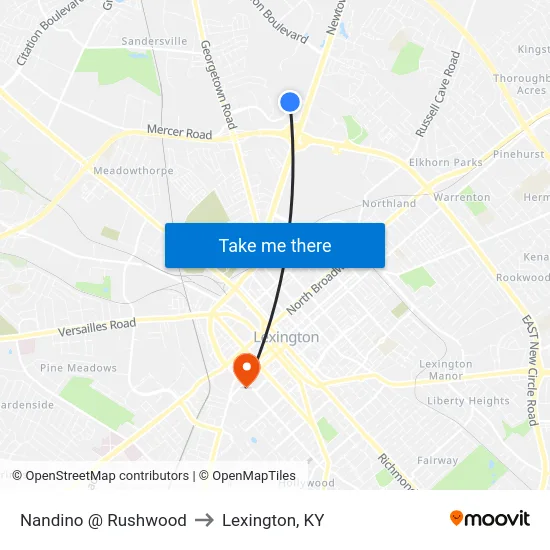 Nandino @ Rushwood to Lexington, KY map