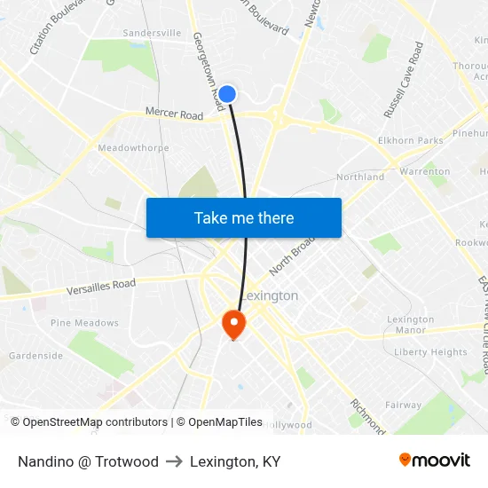 Nandino @ Trotwood to Lexington, KY map
