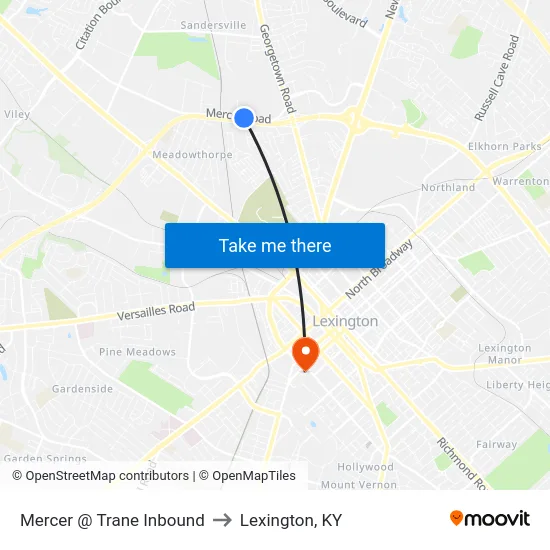 Mercer @ Trane Inbound to Lexington, KY map