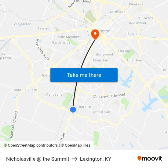 Nicholasville @ the Summit to Lexington, KY map