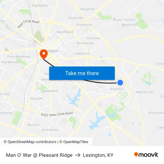 Man O' War @ Pleasant Ridge to Lexington, KY map