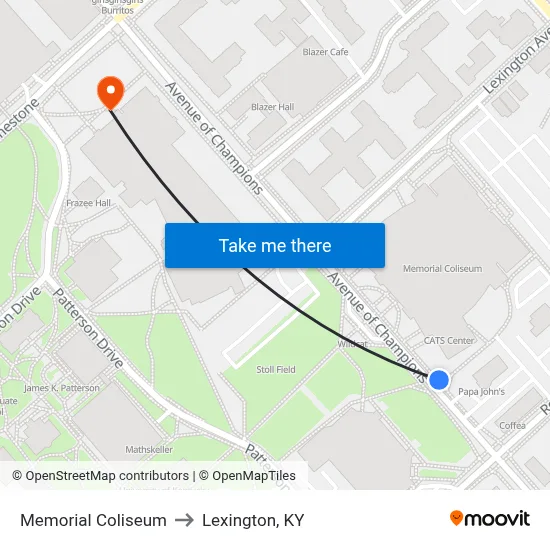 Memorial Coliseum to Lexington, KY map