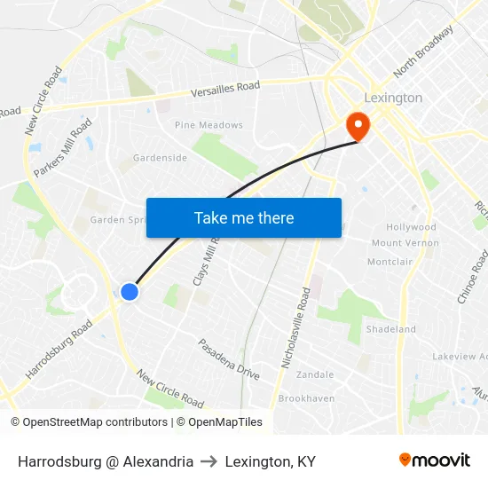 Harrodsburg @ Alexandria to Lexington, KY map