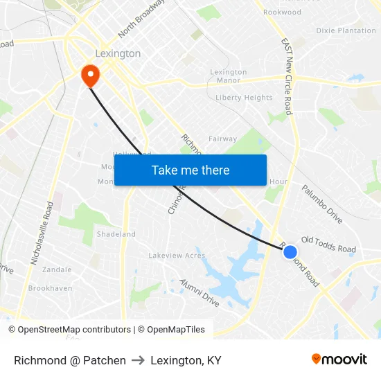Richmond @ Patchen to Lexington, KY map