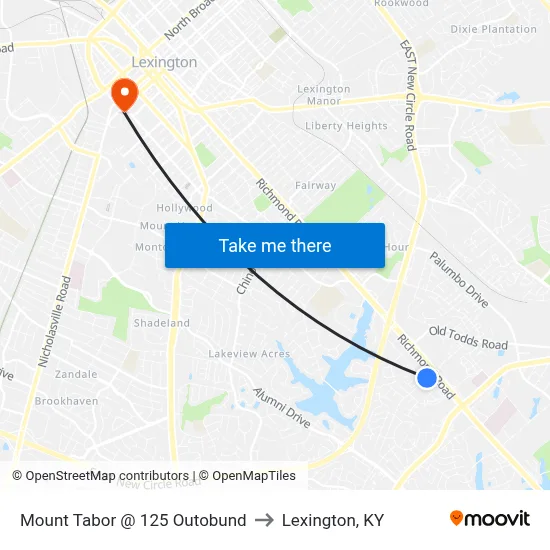 Mount Tabor @ 125 Outobund to Lexington, KY map