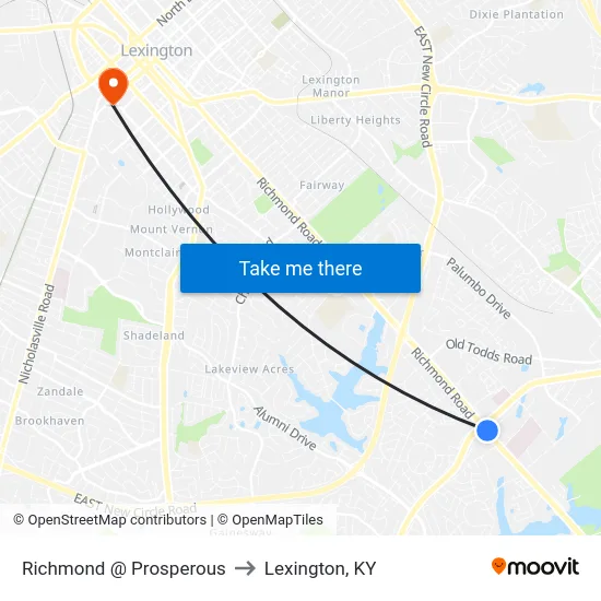 Richmond @ Prosperous to Lexington, KY map