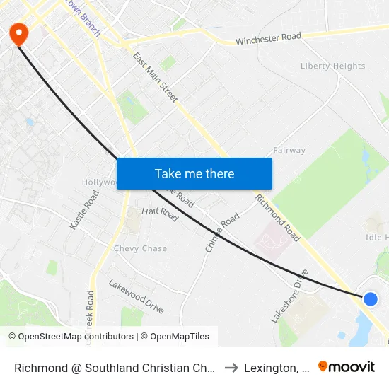 Richmond @ Southland Christian Church to Lexington, KY map